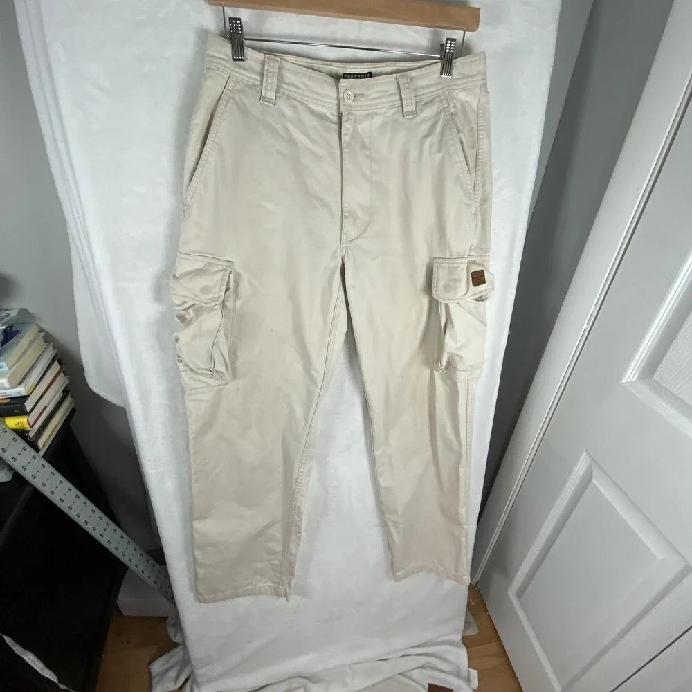 Polo Ralph Lauren Cargo Pants Mens FITS 33x34 Beige Army Military Workwear